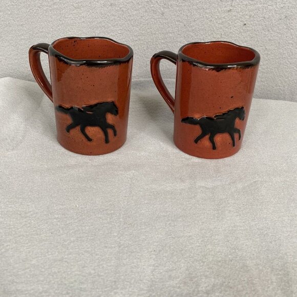 Rommel Nueva For Saparna Horse Mugs Set Of 2 Brown Handpainted Pottery Western - Picture 1 of 15